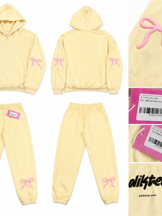 Edikted Hoodie Sweatpants Matching Set XL NWT Pastel Yellow Pink Bow Coquette